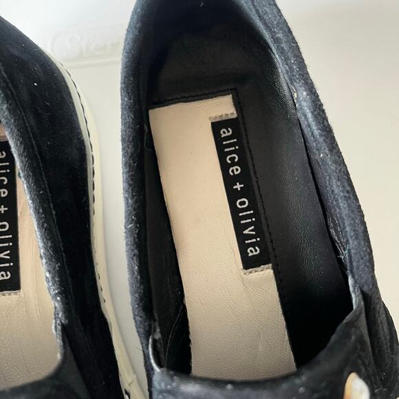 Alice + Olivia Sasha Platform Pearl Studded Slip On Sneaker Black 37/7 - Picture 5 of 8